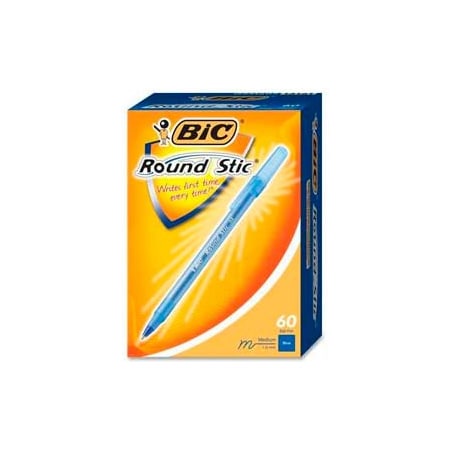 Bic Round Stic Ballpoint Pen, Medium, Blue Ink, 60/Box GSM609BE